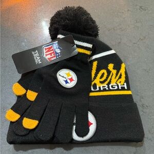 Steelers Winter Hat and Gloves Set One Size